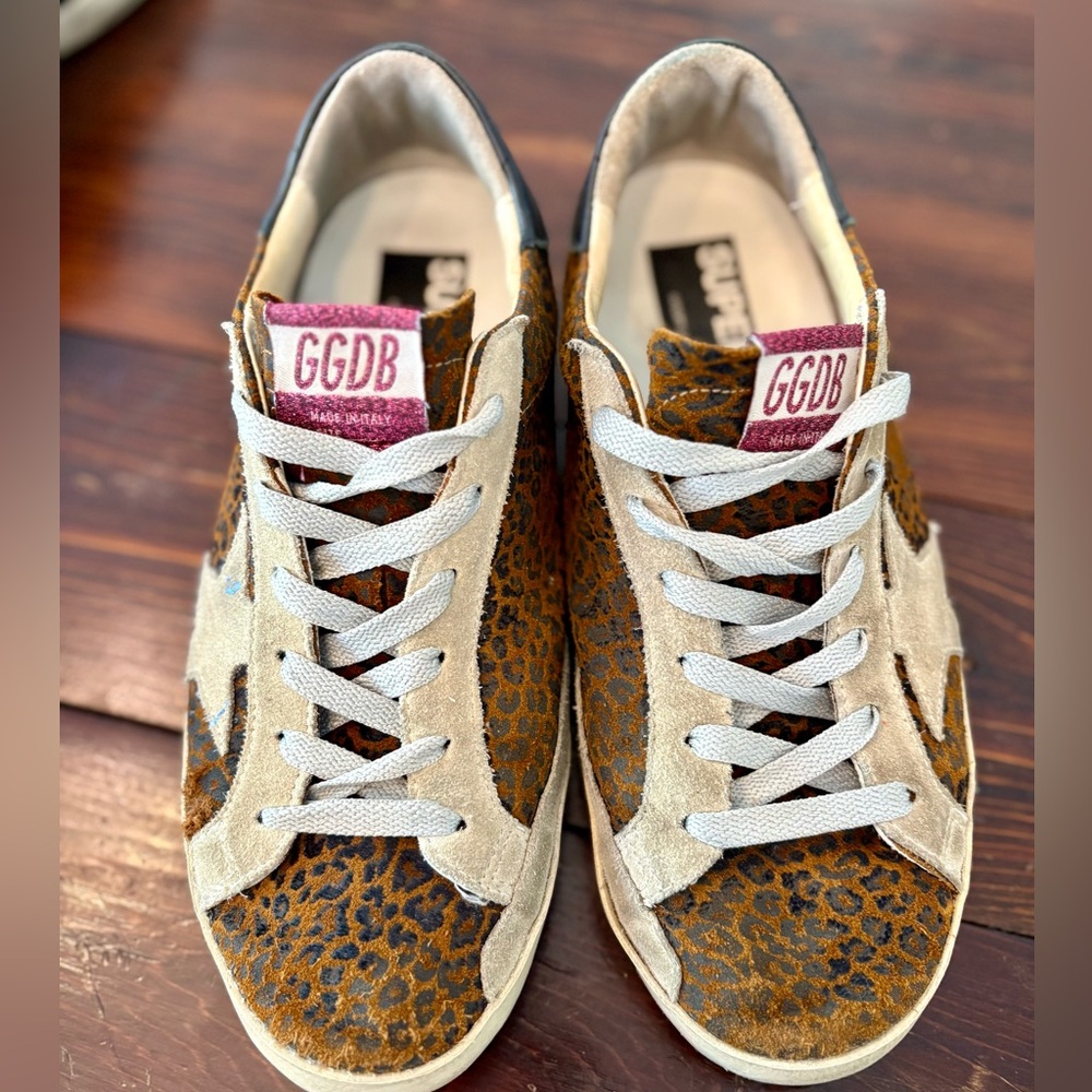 Golden Goose Brown Leopard Sneakers with Cream Details